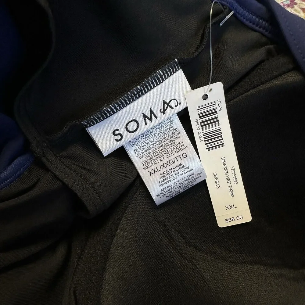 New Soma True Blue Twist Front Tankini‎ Swimsuit Top Molded Cups Size XXL